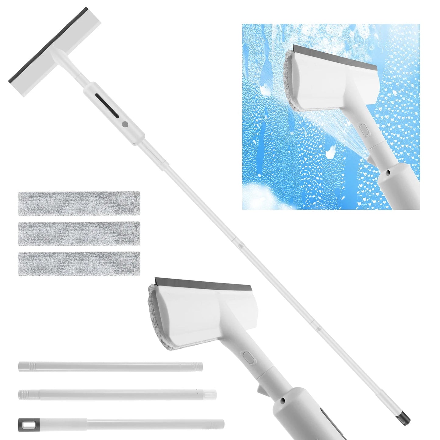 BACKUPMYFILESNOW® 2-in-1 extended window cleaning kit with spray, double-sided glass squeegee, duster, and mop for professional use.