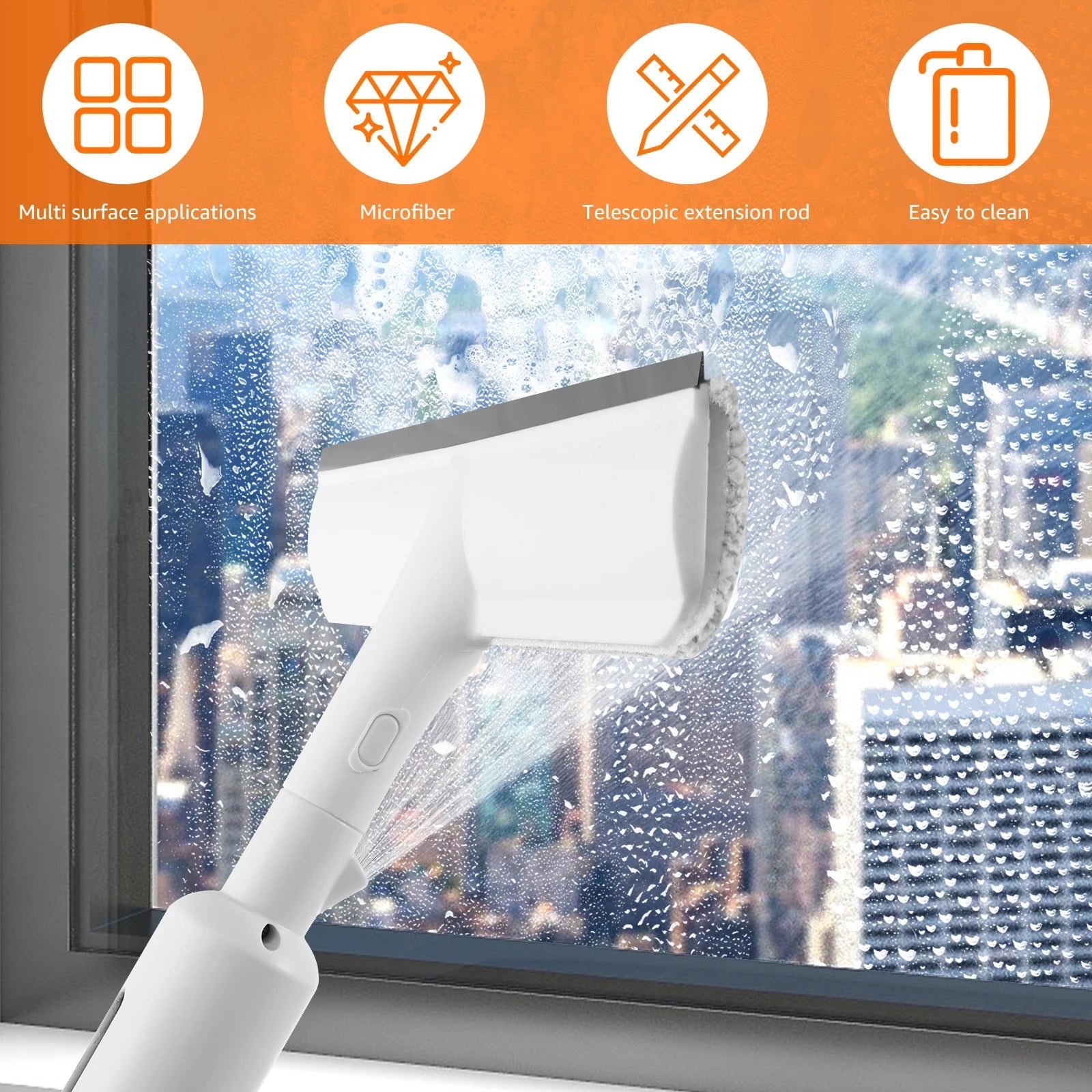 BackupMyFilesNow® 2-in-1 extended window cleaning kit with spray, double-sided glass squeegee, duster, and mop for professional cleaning.
