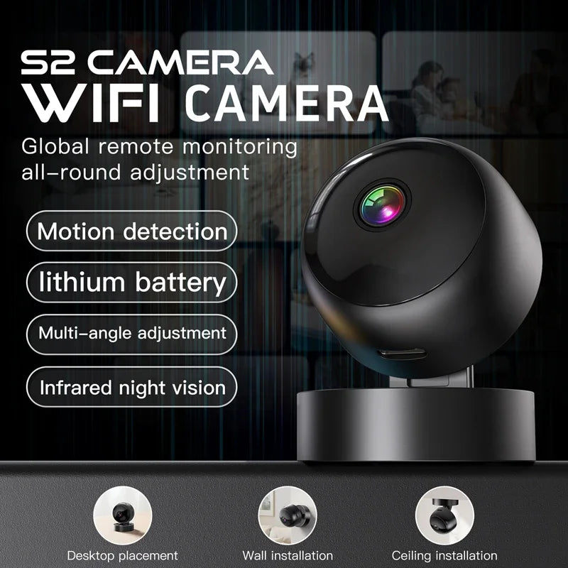 Smart 360° 4K WiFi security camera with night vision and motion detection, suitable for indoor and outdoor home surveillance.