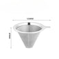 Metal pour over coffee dripper with double mesh stainless steel cone filter for single cup brewing, reusable and paperless.