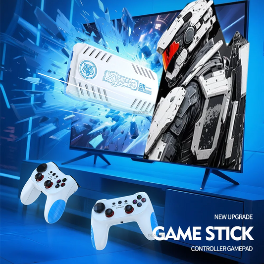 BackupMyFilesNow X10 Pro TV game console with 128GB, 50,000 retro games, dual wireless gamepads, and 4K video output.