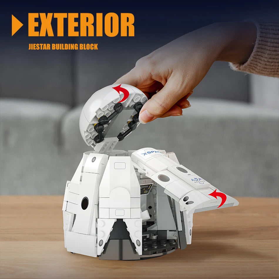 852-piece SpaceX Dragon 2 spacecraft building blocks set by BACKUPMYFILESNOW.COM, featuring detailed cargo spaceship model for kids.