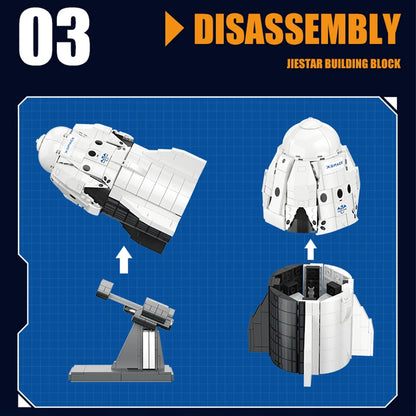 852-piece SpaceX Dragon 2 spacecraft model building blocks by BACKUPMYFILESNOW®, featuring detailed cargo spaceship assembly bricks for kids.