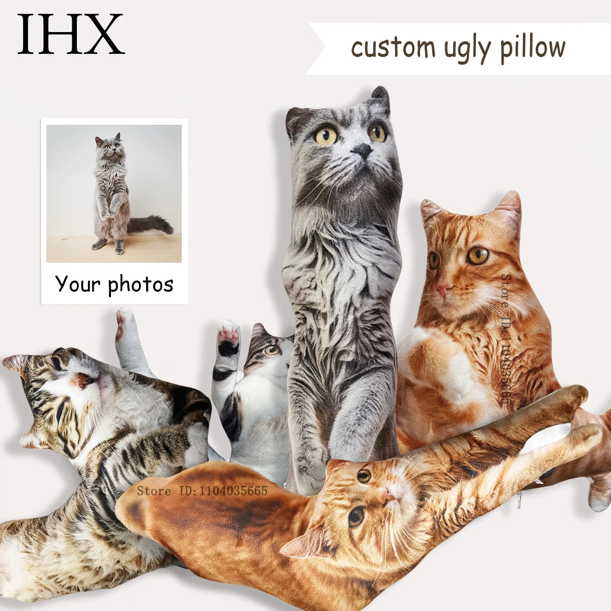 Custom 3D pet pillow featuring a humorous cat and dog design, personalized with a photo, ideal for memorial or cuddly decor.