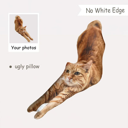 Custom 3D pet pillow of an ugly cat and dog from photo, personalized memorial stuffed toy with white edge, 80cm size.