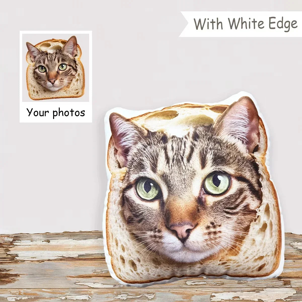 Custom 3D pet pillow of a quirky cat and dog, personalized from photo, soft stuffed toy, memorial gift, with white edge, 80cm size.