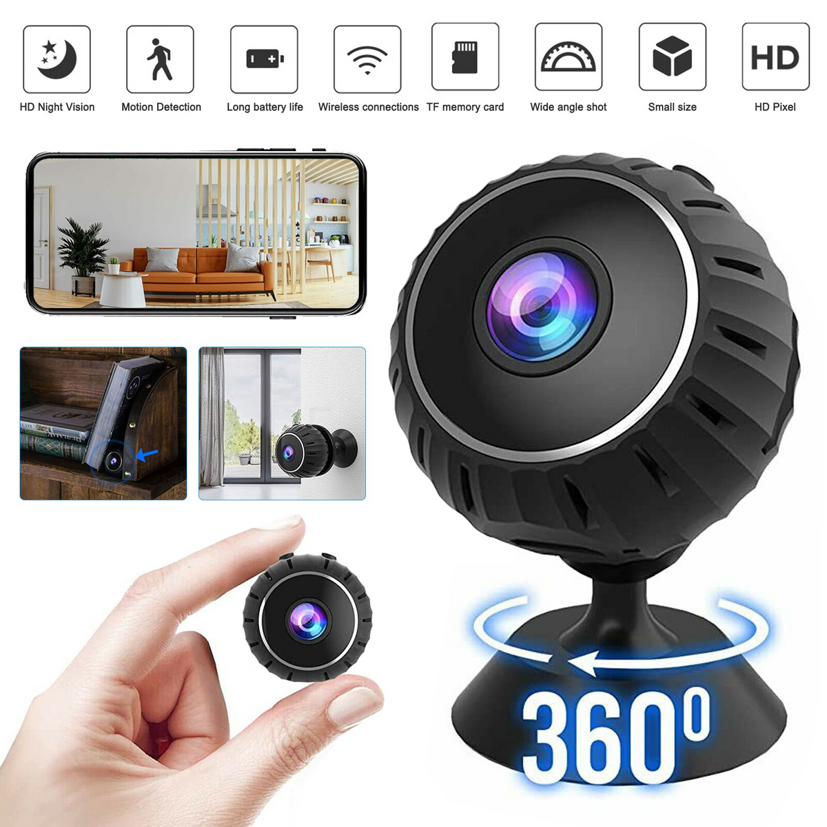 Mini hidden spy nanny camera by BackupMyFilesNow.com, wireless WiFi nanny cam with HD 1080P resolution for home security.