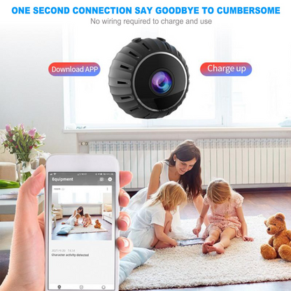 Mini hidden spy nanny camera by BackupMyFilesNow.com, wireless WiFi nanny cam with HD 1080p video and DVR for home security.