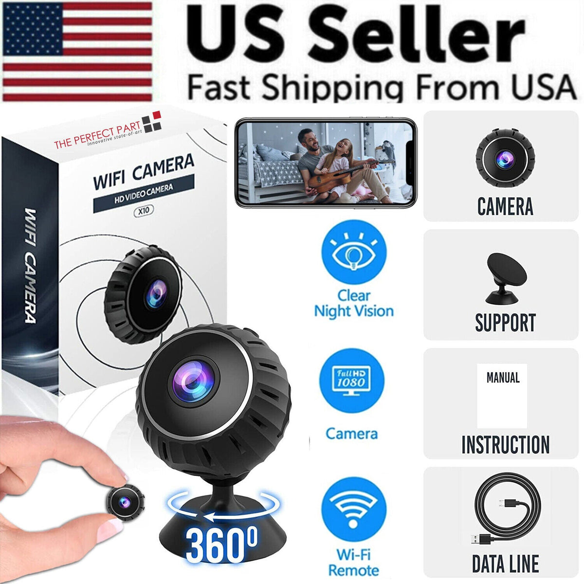 Mini hidden spy nanny camera by BackupMyFilesNow.com, wireless WiFi HD 1080P nanny cam for home security with DVR functionality.