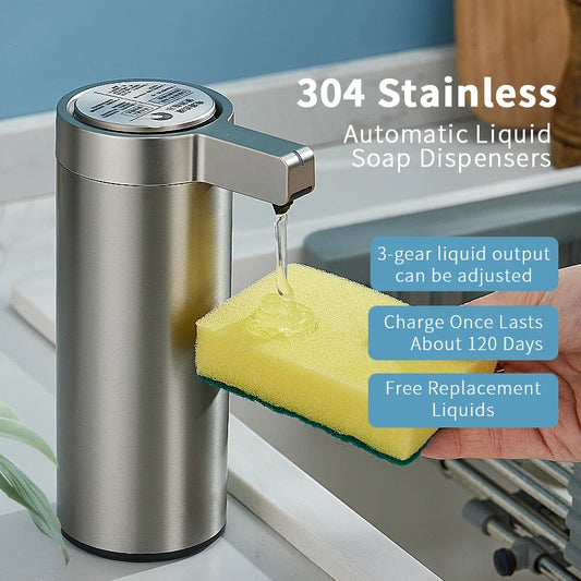 Automatic 270ml stainless steel kitchen soap dispenser with sensor, ideal for hand sanitizer and body wash, smart electric design.