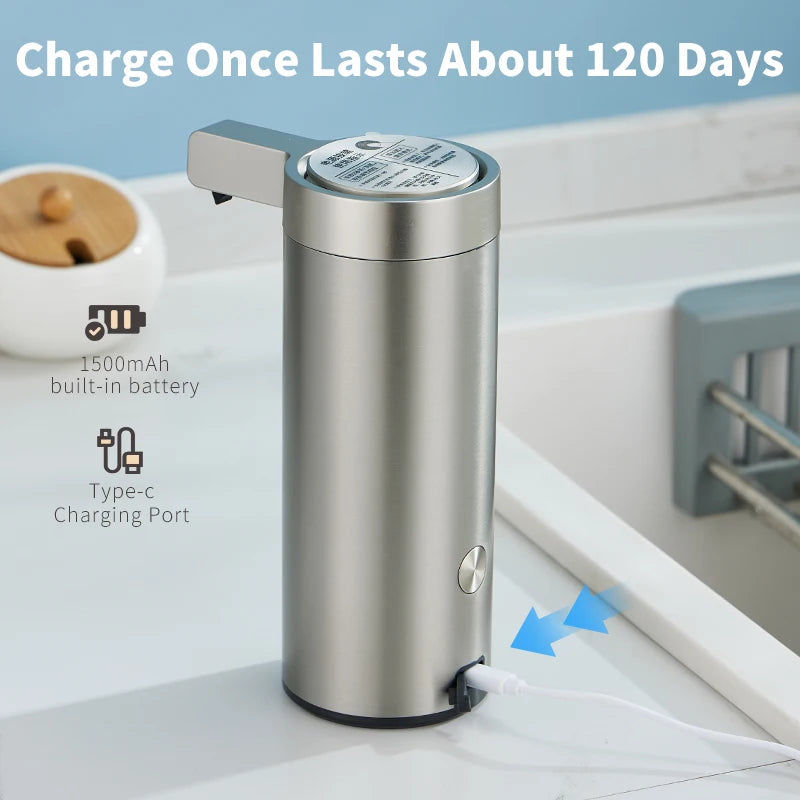 Automatic 270ml stainless steel kitchen soap dispenser with sensor for body wash and sanitizer by BackupMyFilesNow.com