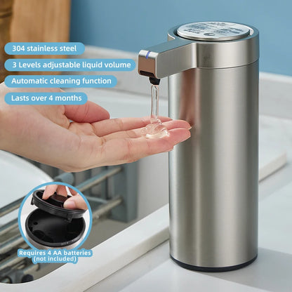 Automatic 270ml stainless steel kitchen soap dispenser with sensor for hand sanitizer and body wash, smart electric design.