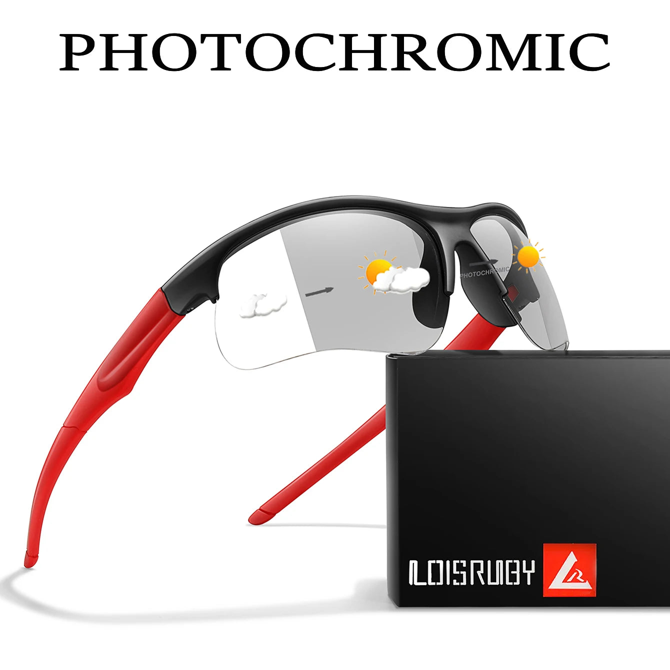 Photochromic sunglasses for men and women, outdoor sports eyewear, windproof cycling glasses with sporty style.