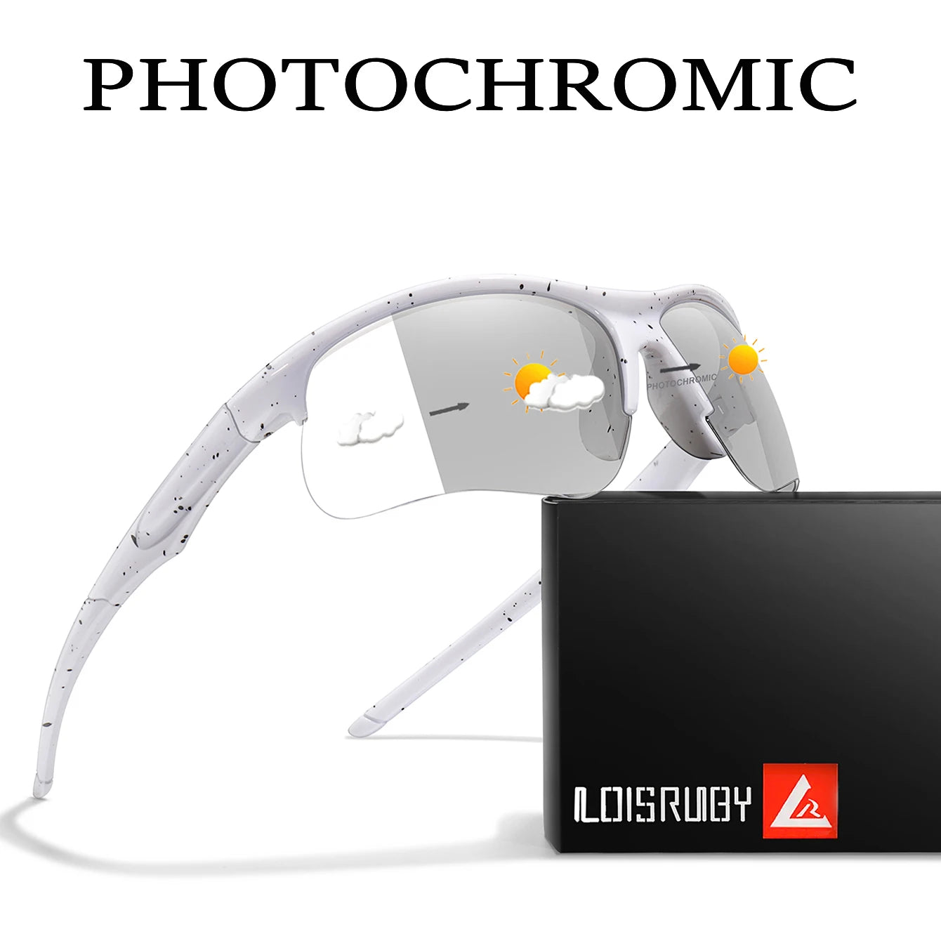 Photochromic sunglasses for men and women, outdoor sports eyewear, windproof cycling goggles, stylish and functional for MTB and running.
