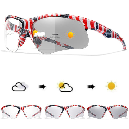 Photochromic sunglasses for men and women, outdoor cycling and MTB eyewear, windproof sports goggles with stylish design.