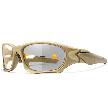 Photochromic sunglasses for men and women, outdoor cycling and sports eyewear, windproof design, stylish and functional.
