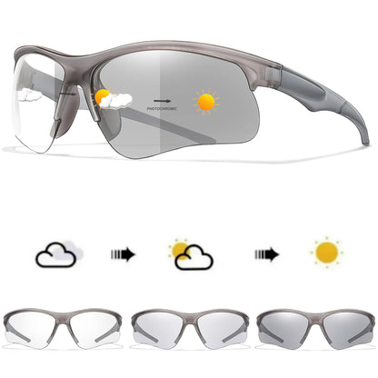 Photochromic sunglasses for men and women, outdoor sports eyewear, MTB cycling, windproof goggles, stylish and functional.