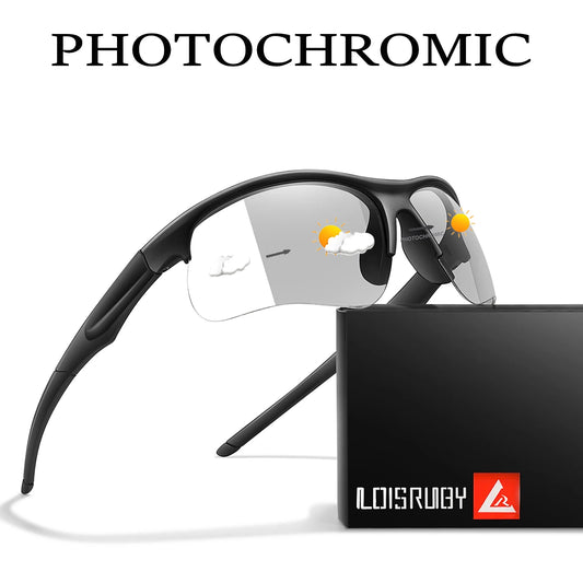 Photochromic sunglasses for men and women, outdoor sports eyewear, windproof cycling goggles, stylish and versatile for MTB and running.