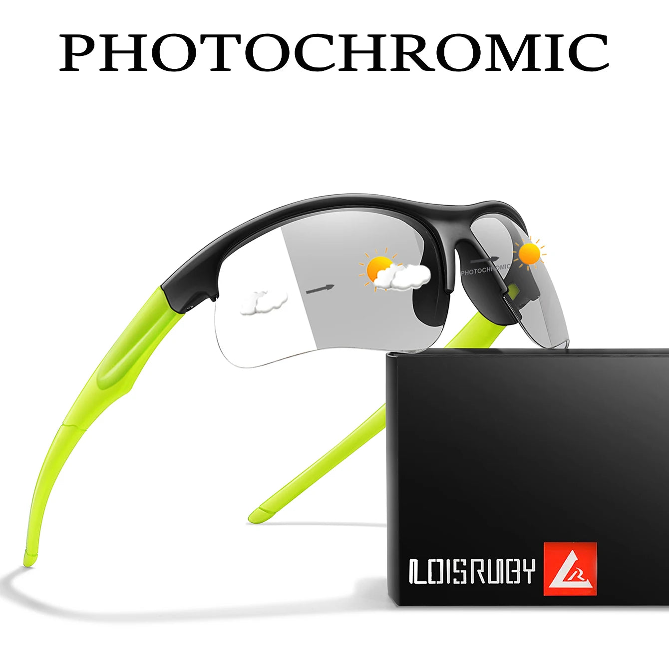Photochromic sunglasses for men and women, BACKUPMYFILESNOW® outdoor MTB cycling sports eyewear with windproof design.