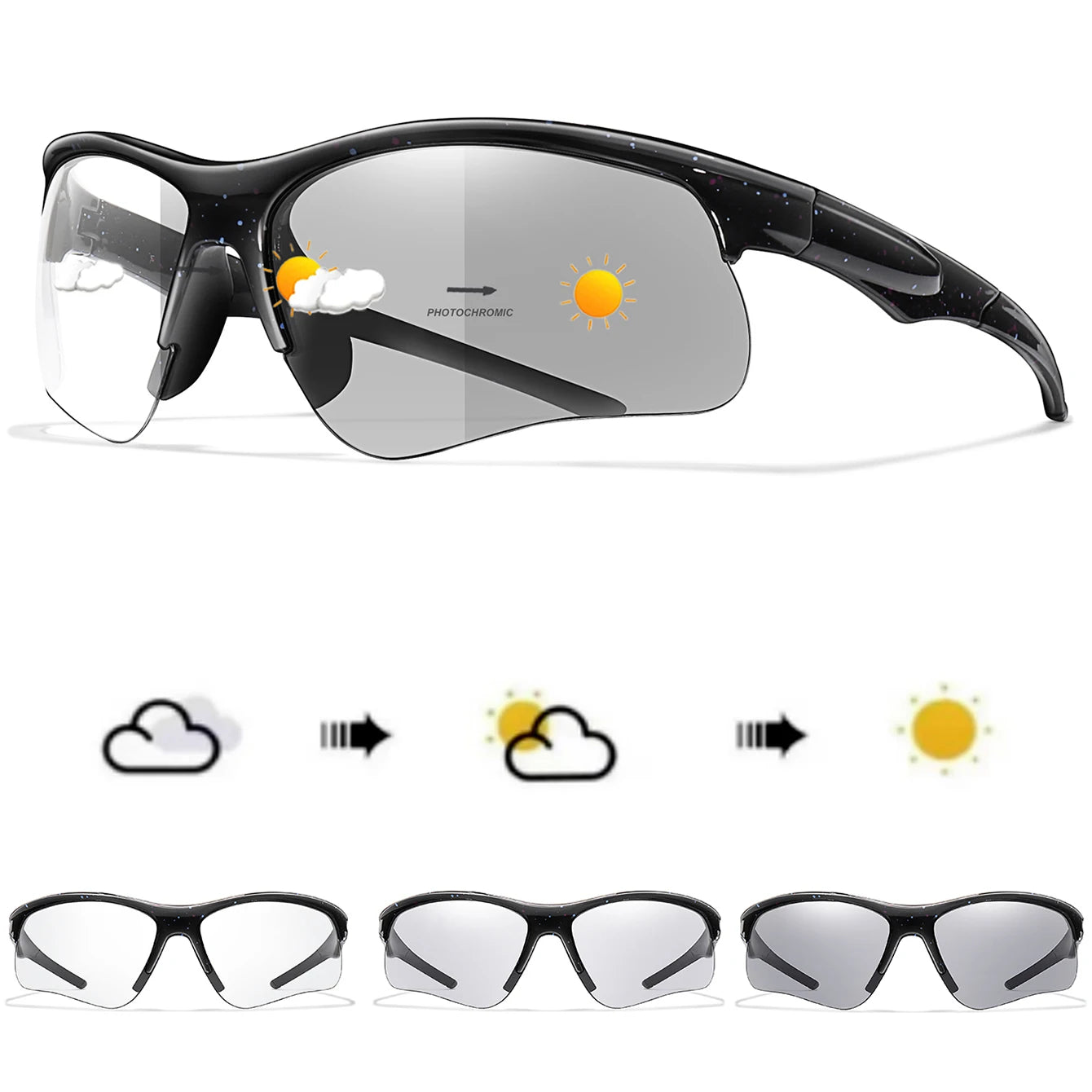 Photochromic sunglasses for men and women by BACKUPMYFILESNOW.COM®, outdoor cycling and running eyewear, windproof sports goggles