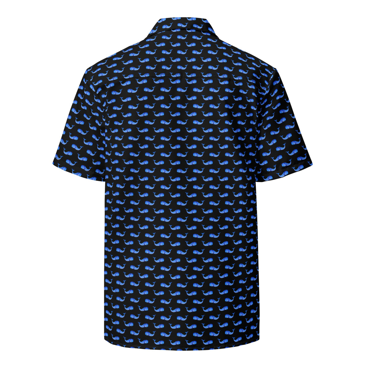 Midnight whale Hawaiian shirt with coastal summer design from BACKUPMYFILESNOW.COM® in a button-down style.