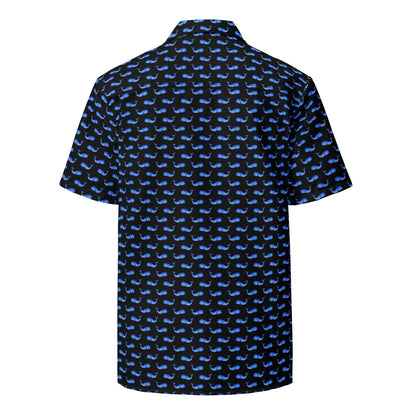 Midnight whale Hawaiian shirt with coastal summer design from BACKUPMYFILESNOW.COM® in a button-down style.