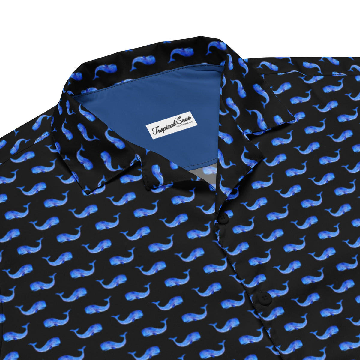 Midnight Whale Hawaiian shirt from BACKUPMYFILESNOW® featuring whale print and button-down style for coastal summer 2024.