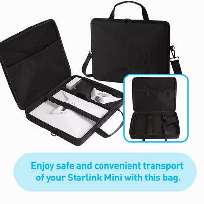 Starlink Mini Kit hard protective carrying case by BACKUPMYFILESNOW.COM®, waterproof, scratch-resistant travel storage bag.
