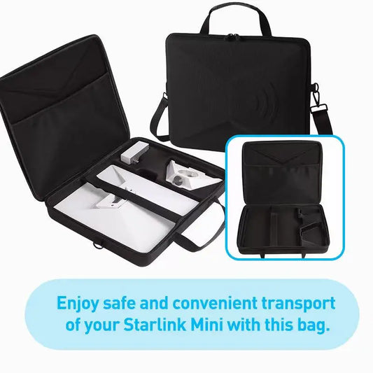 Starlink Mini Kit hard protective carrying case by BACKUPMYFILESNOW.COM®, waterproof, scratch-resistant travel storage bag.