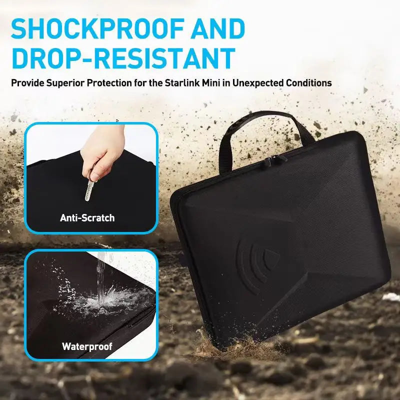 Starlink Mini Kit hard protective carrying case by BACKUPMYFILESNOW.COM®, waterproof, scratch-resistant travel luggage storage bag