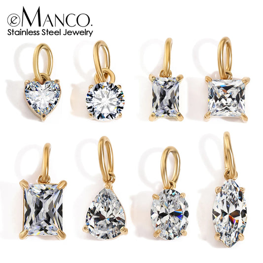 Silver stainless steel geometric shape zircon charms and pendants for jewelry making, available in 4mm, 6mm, 8mm, and 10mm sizes