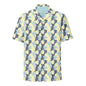 Tropical Swirl button shirt by BACKUPMYFILESNOW.COM® featuring vibrant, colorful tropical swirl pattern and long sleeves.