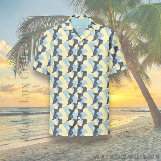 Tropical Swirl button-up shirt by BACKUPMYFILESNOW.COM® featuring vibrant tropical print and a classic collar.
