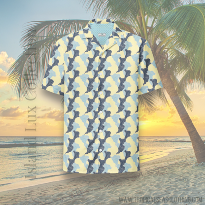 Tropical Swirl button-up shirt by BACKUPMYFILESNOW.COM® featuring vibrant tropical print and a classic collar.