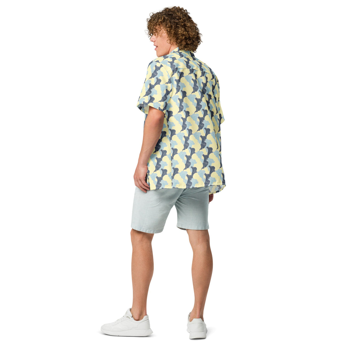 Tropical Swirl button shirt by BACKUPMYFILESNOW.COM® featuring vibrant tropical print and classic button-down design.