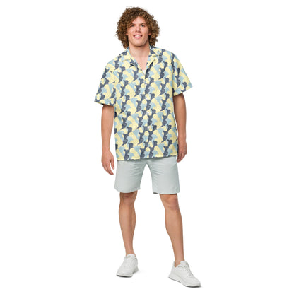 Tropical Swirl button-up shirt by BACKUPMYFILESNOW.COM® featuring vibrant tropical print and long sleeves.