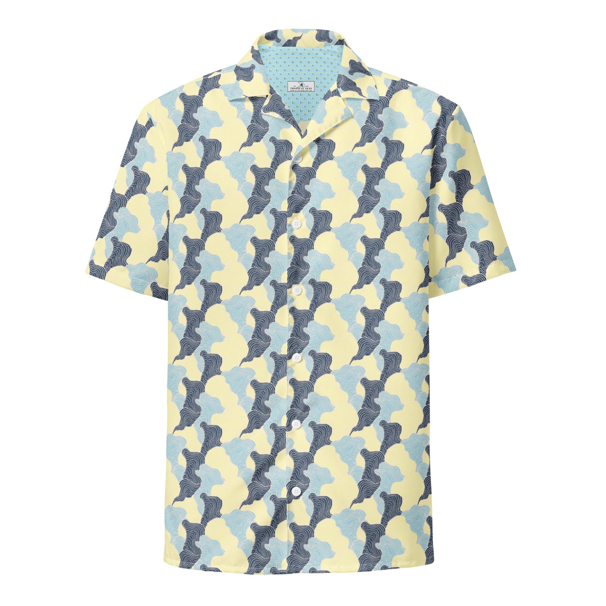 Tropical Swirl button-up shirt from BACKUPMYFILESNOW® featuring vibrant tropical print and casual fit.