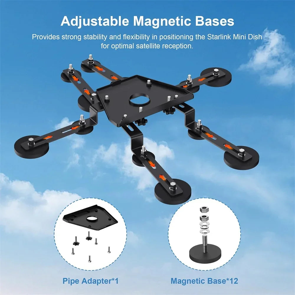 12 magnetic bases for Starlink Gen 3 roof mount kit by BACKUPMYFILESNOW.COM® for RVs and cars, compatible with Starlink V3 dish.