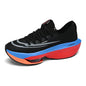 Black and blue casual sneakers for men and women, lightweight breathable outdoor running shoes with soft soles and racing design.