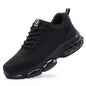 Black steel toe work shoes for men with air cushioning, lightweight and durable industrial safety sneakers by BackupMyFilesNow.com