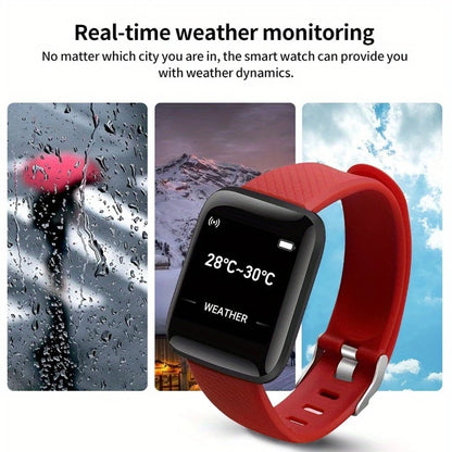 Silver smartwatch for men and women with digital display, fitness monitor, message notifications, and compatible with Android and iOS.