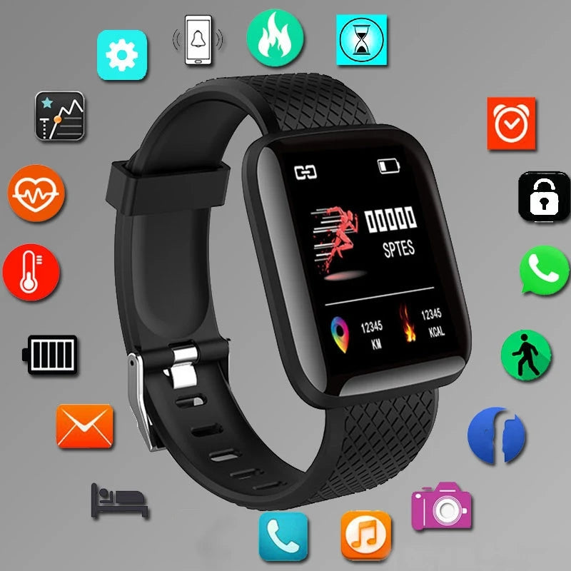 Silvery smartwatch for men and women with digital display, fitness monitor, message alerts, and electronic clock for Android and iOS.