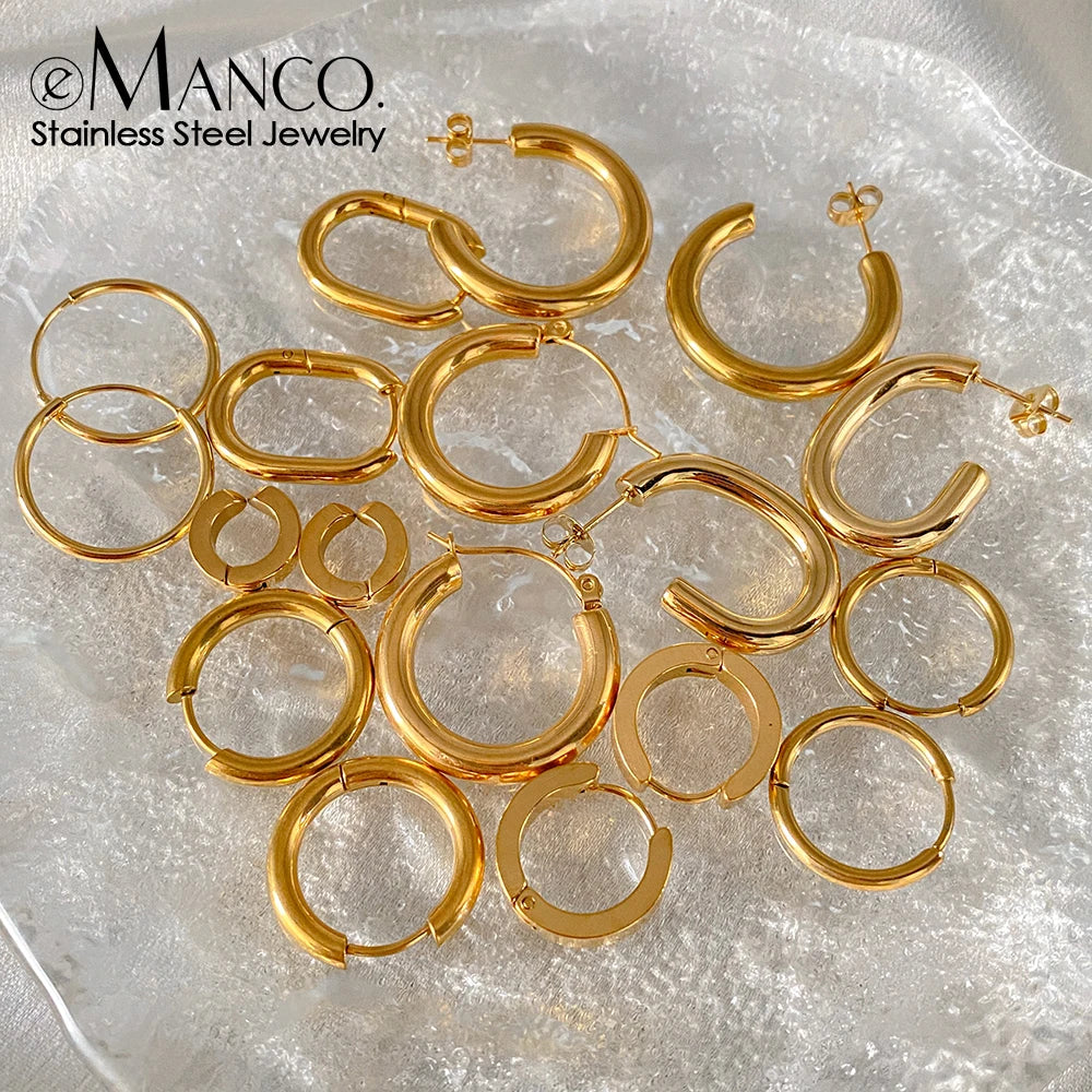 Gold-plated stainless steel large hoop earrings for women, stylish jewelry accessory, perfect for Valentine's Day gift.