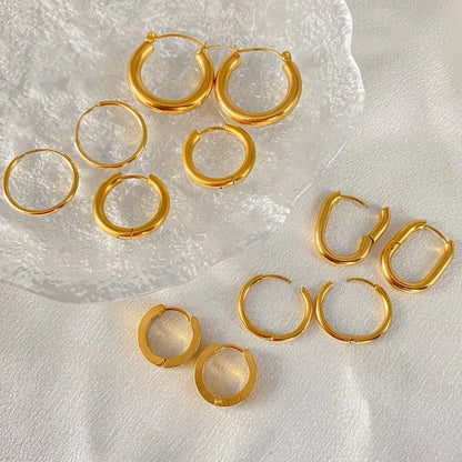 Gold-plated stainless steel large hoop earrings for women, stylish fashion jewelry accessory, perfect for Valentine's Day gifts.
