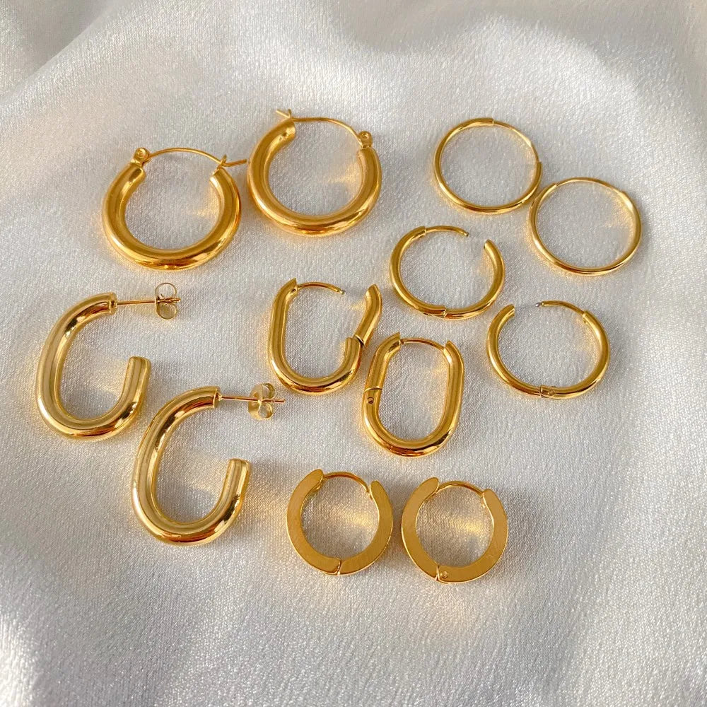 Gold-plated stainless steel large hoop earrings for women, stylish jewelry accessory perfect for Valentine's Day gifting.