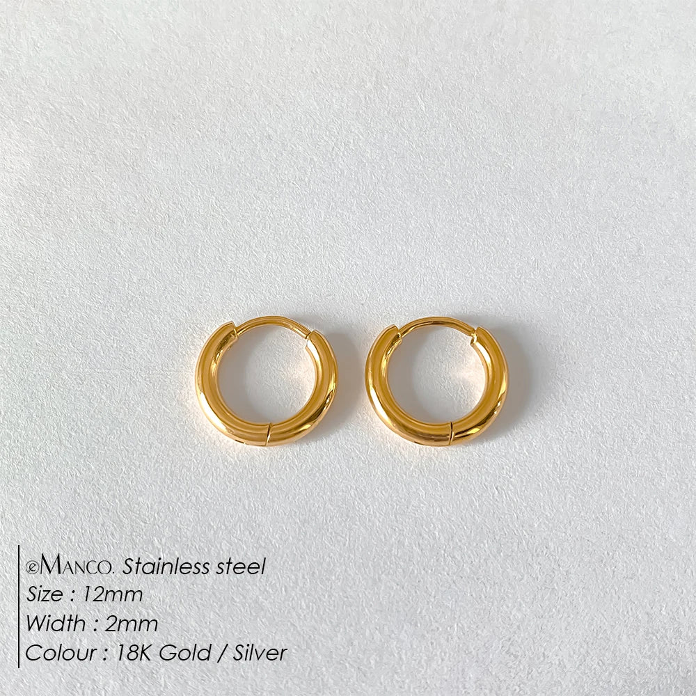 Gold-plated stainless steel large hoop earrings for women, stylish jewelry accessory ideal for Valentine's Day gift.