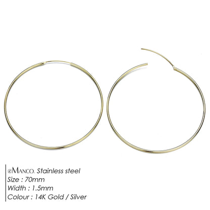 Gold-plated stainless steel large hoop earrings for women, stylish jewelry accessory perfect for Valentine's Day or everyday wear.