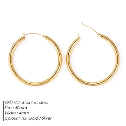 Gold-plated stainless steel large hoop earrings for women, stylish jewelry accessory with a classic design, perfect for Valentine's Day.
