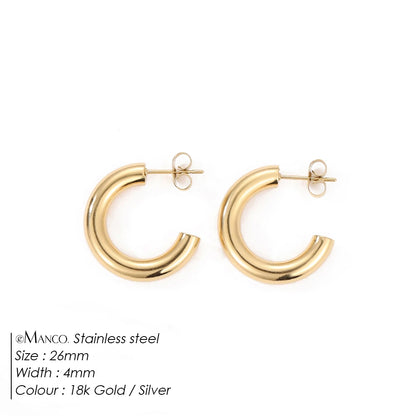 Gold-plated stainless steel large hoop earrings for women, stylish jewelry accessory perfect for Valentine's Day gift.