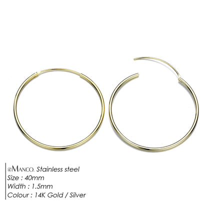 Gold-plated stainless steel large hoop earrings for women, stylish jewelry accessory perfect for Valentine's Day or everyday wear.